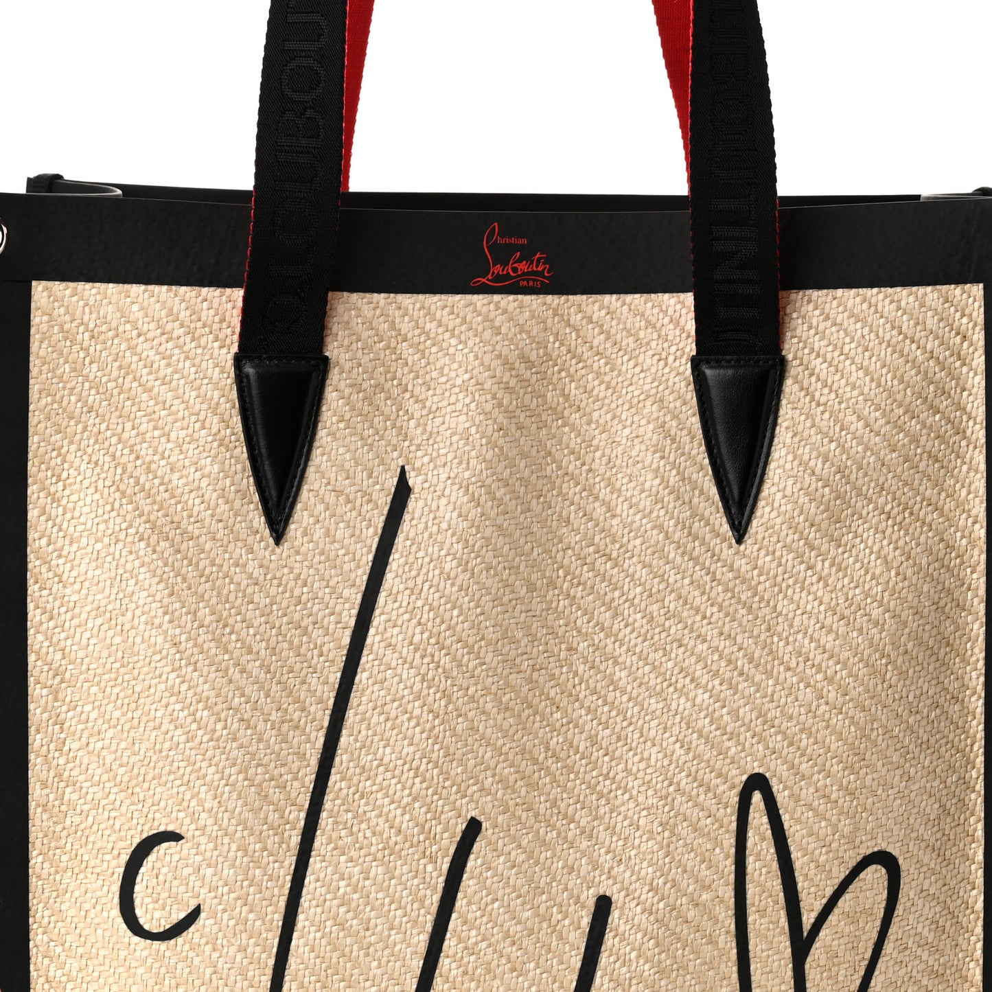 Braided Canvas Straw Small Cabalace Shopper Tote Natural Black