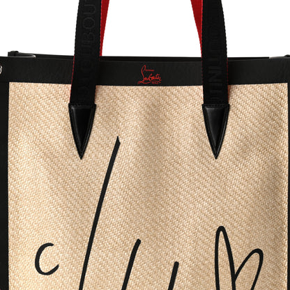 Christian Louboutin Braided Canvas Straw Small Cabalace Shopper Tote Natural Black 8 of 10