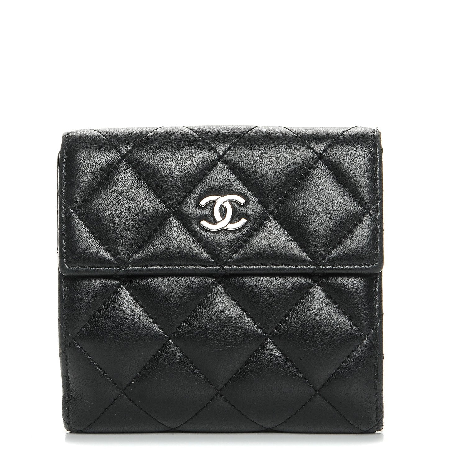 Lambskin Quilted Compact French Flap Wallet Black