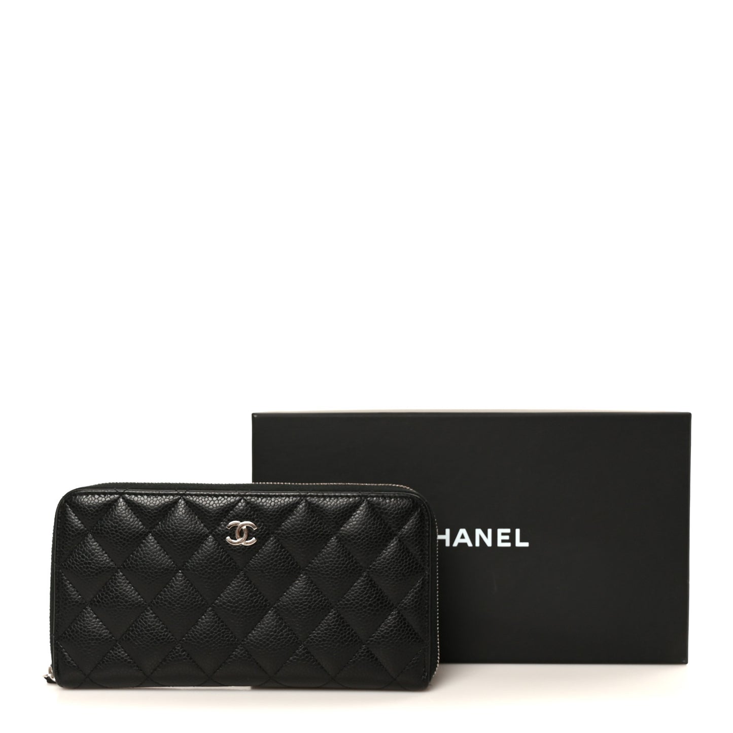 Caviar Quilted Large Gusset Zip Around Wallet Black