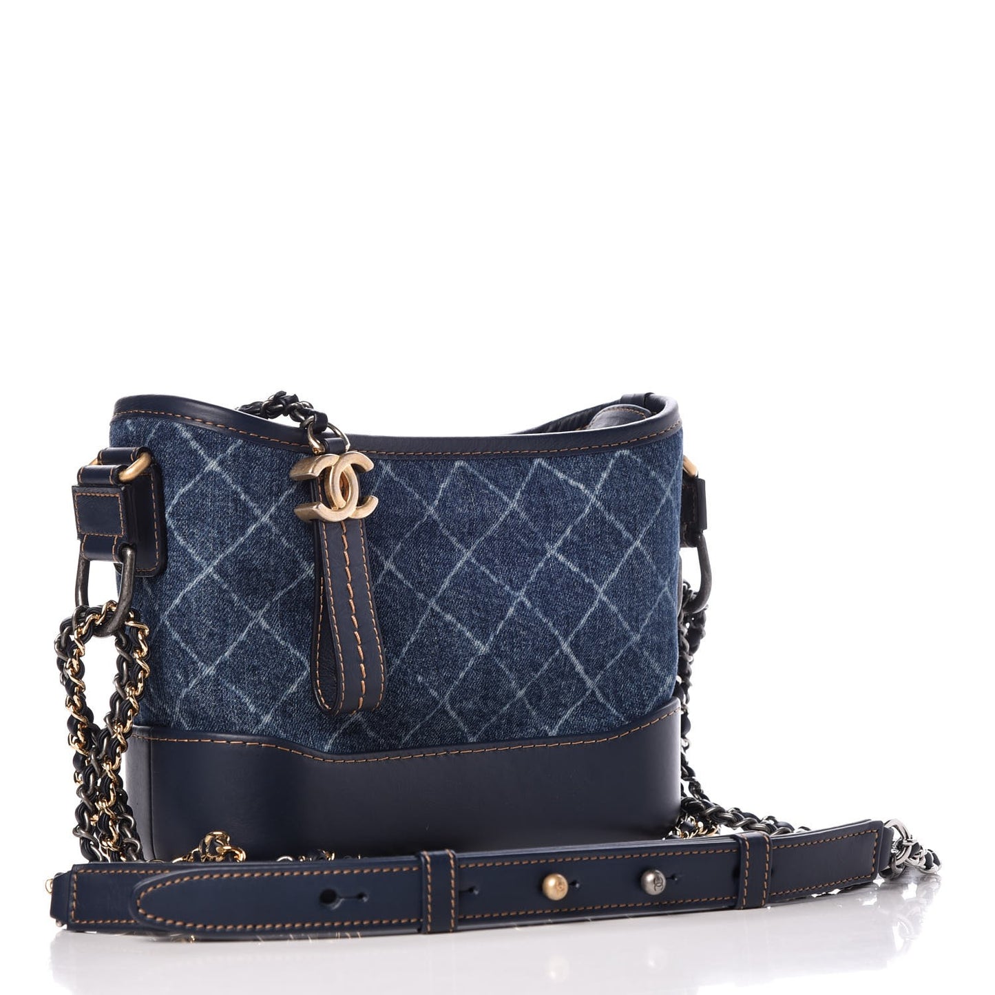 Denim Calfskin Quilted Small Gabrielle Logo Hobo Blue