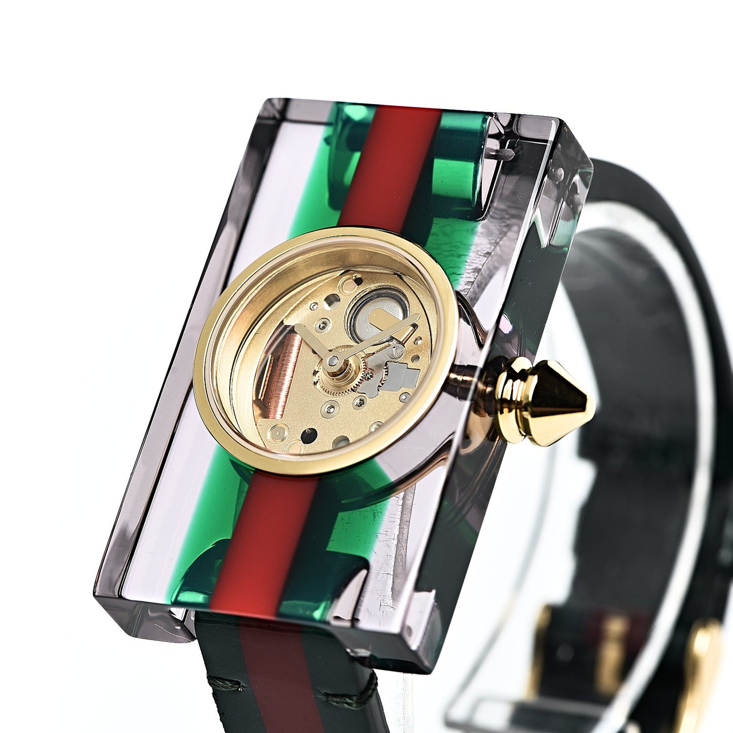 Stainless Steel Calfskin Plexiglass 24mm Skeleton Quartz Watch