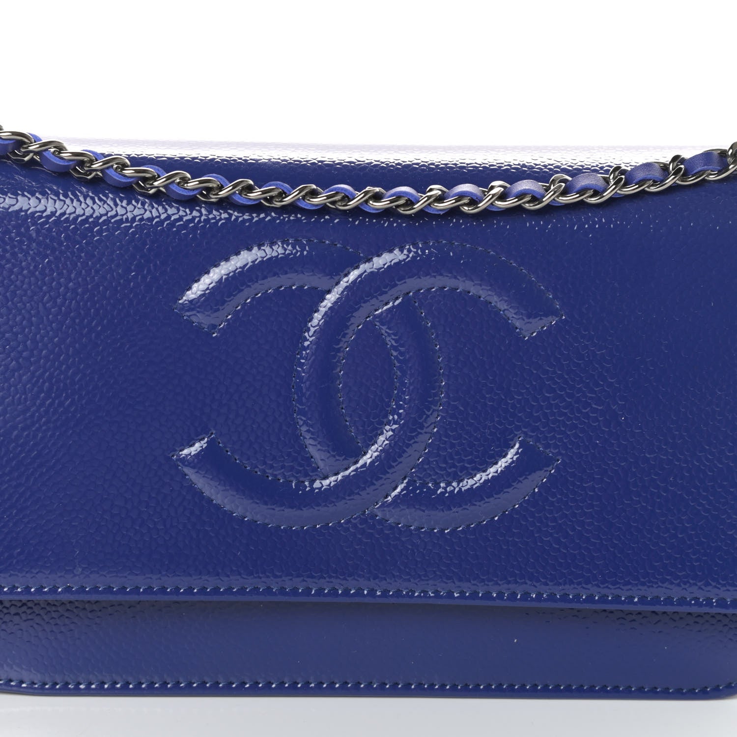 Chanel Patent Caviar Timeless CC Wallet on Chain WOC Blue 9 of 11