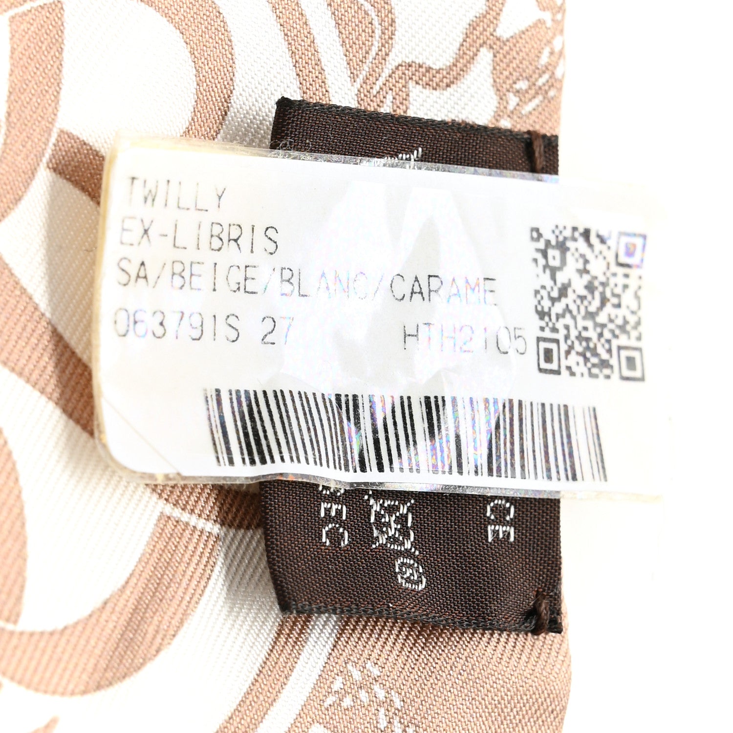 Hermes Silk Ex-Libris Forever Twilly Beige White Caramel 3 of 4