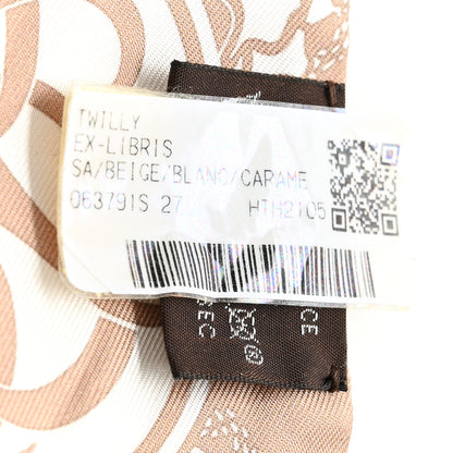 Hermes Silk Ex-Libris Forever Twilly Beige White Caramel 3 of 4