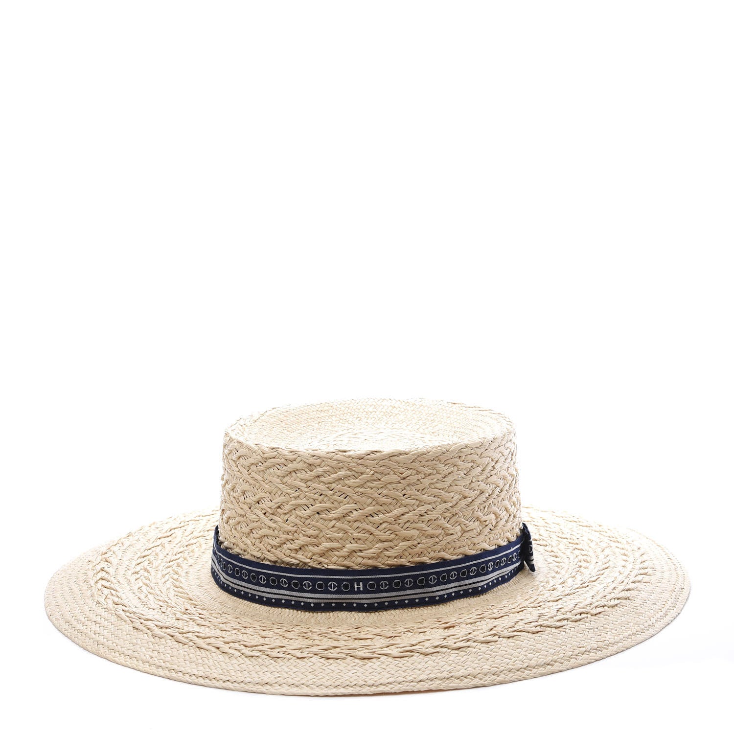 Hermes Toquilla Straw Bandanas Andalouise Panama Hat 58 Naturel Marine 1 of 5