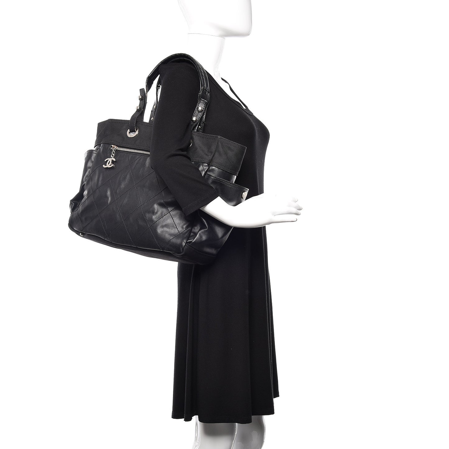 Coated Canvas Quilted Large Paris Biarritz Tote Black