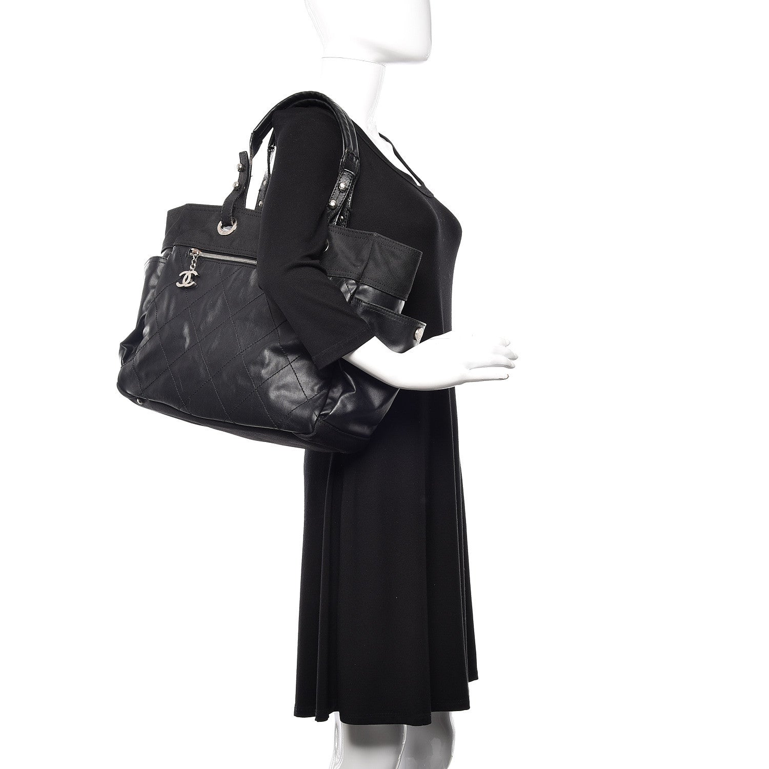 Chanel Coated Canvas Quilted Large Paris Biarritz Tote Black 2 of 19