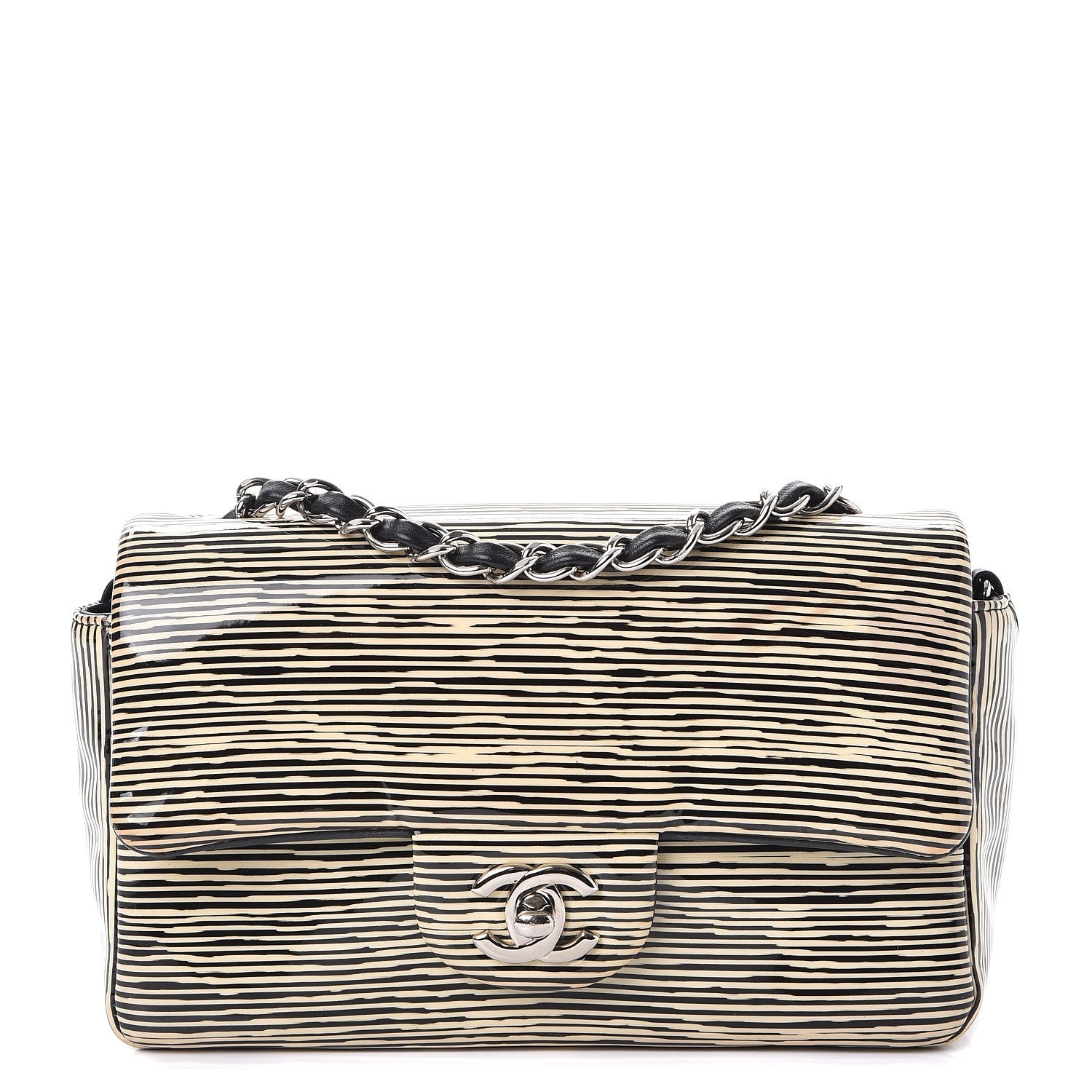 Chanel Patent Calfskin Striped Mini Rectangular Flap Black 1 of 12