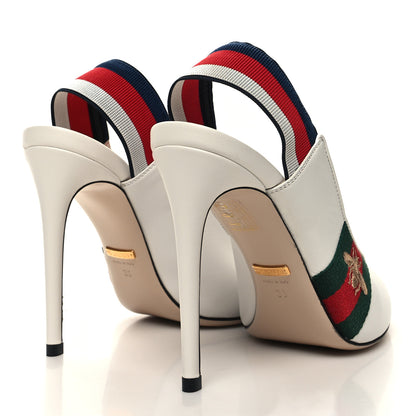 Gucci Malaga Kid Web Sylvie High Heel Slingback Pumps 38 White 4 of 8