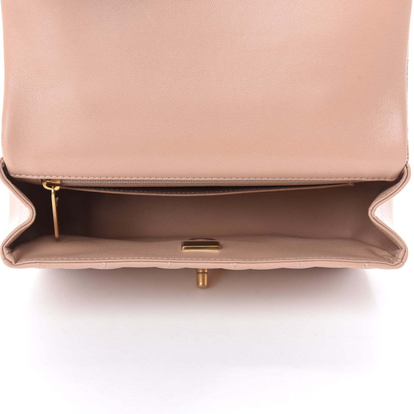 Lambskin Quilted Mini Top Handle Rectangular Flap Beige