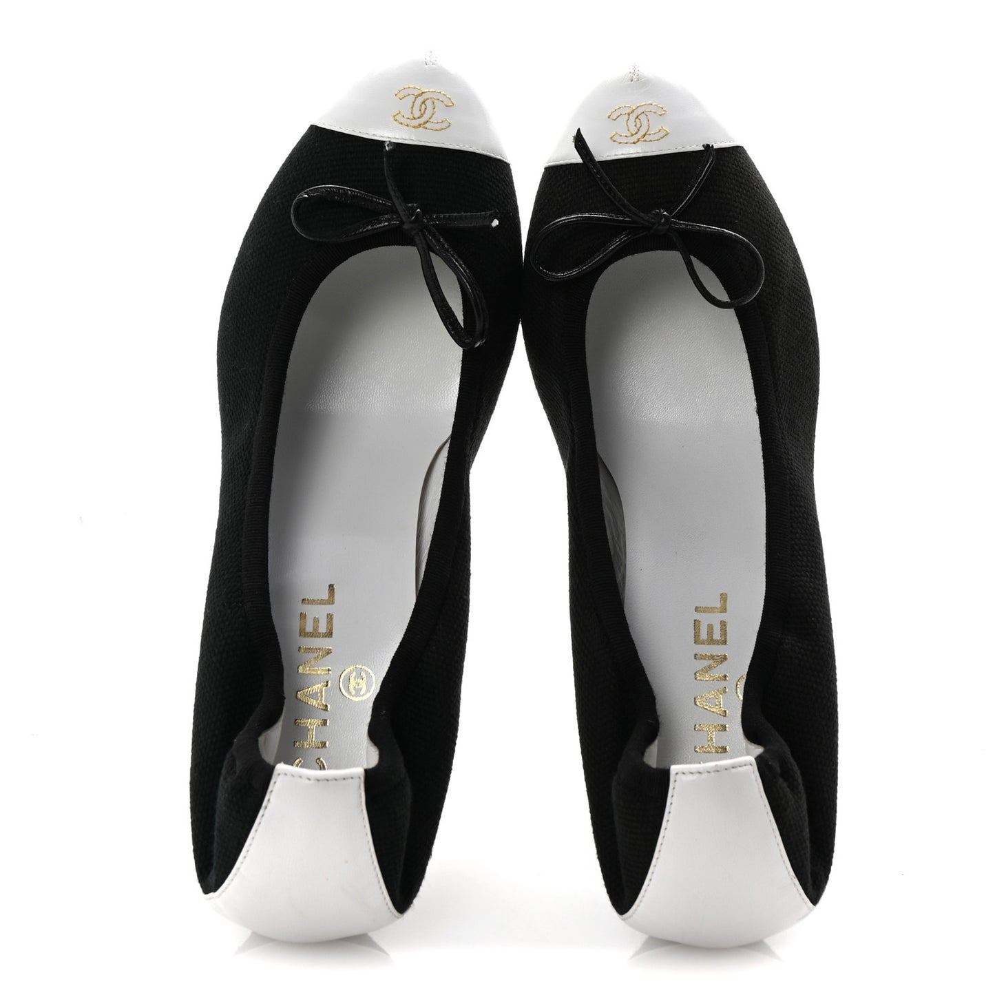 Canvas Calfskin Cap Toe Bow CC Pumps 40 Black White