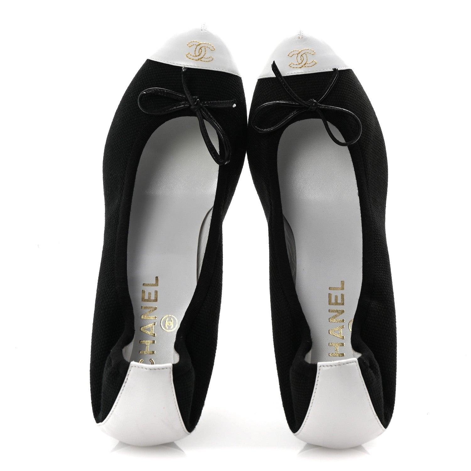 Chanel Canvas Calfskin Cap Toe Bow CC Pumps 40 Black White 2 of 8