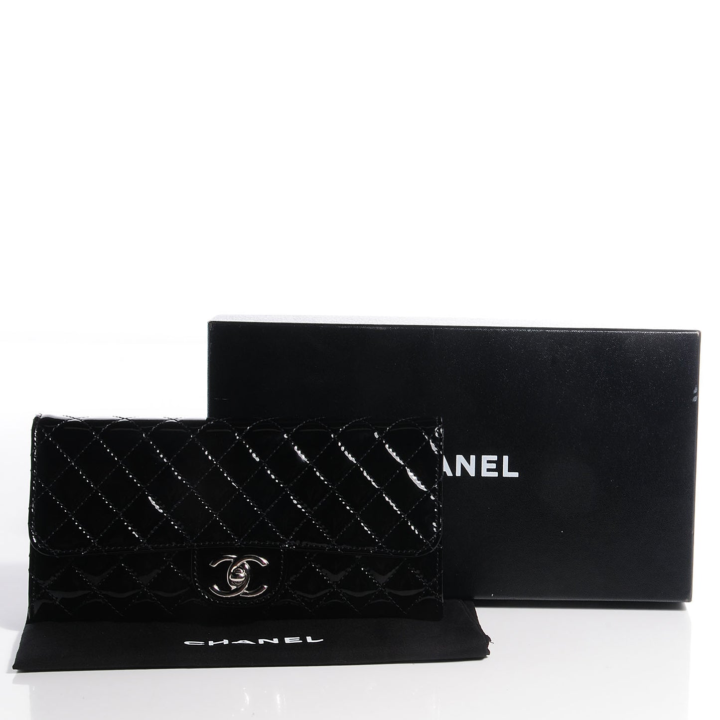Patent Quilted Clutch Flap Black