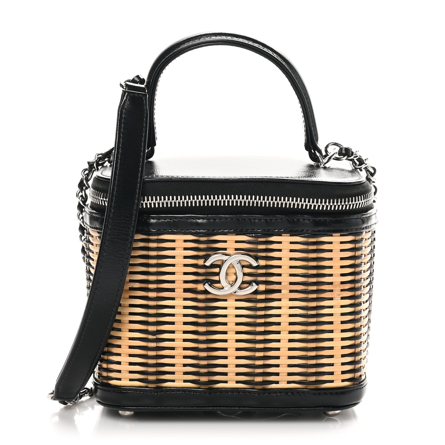Chanel Calfskin Raffia Small Vanity Case Bag Black Beige 1 of 11