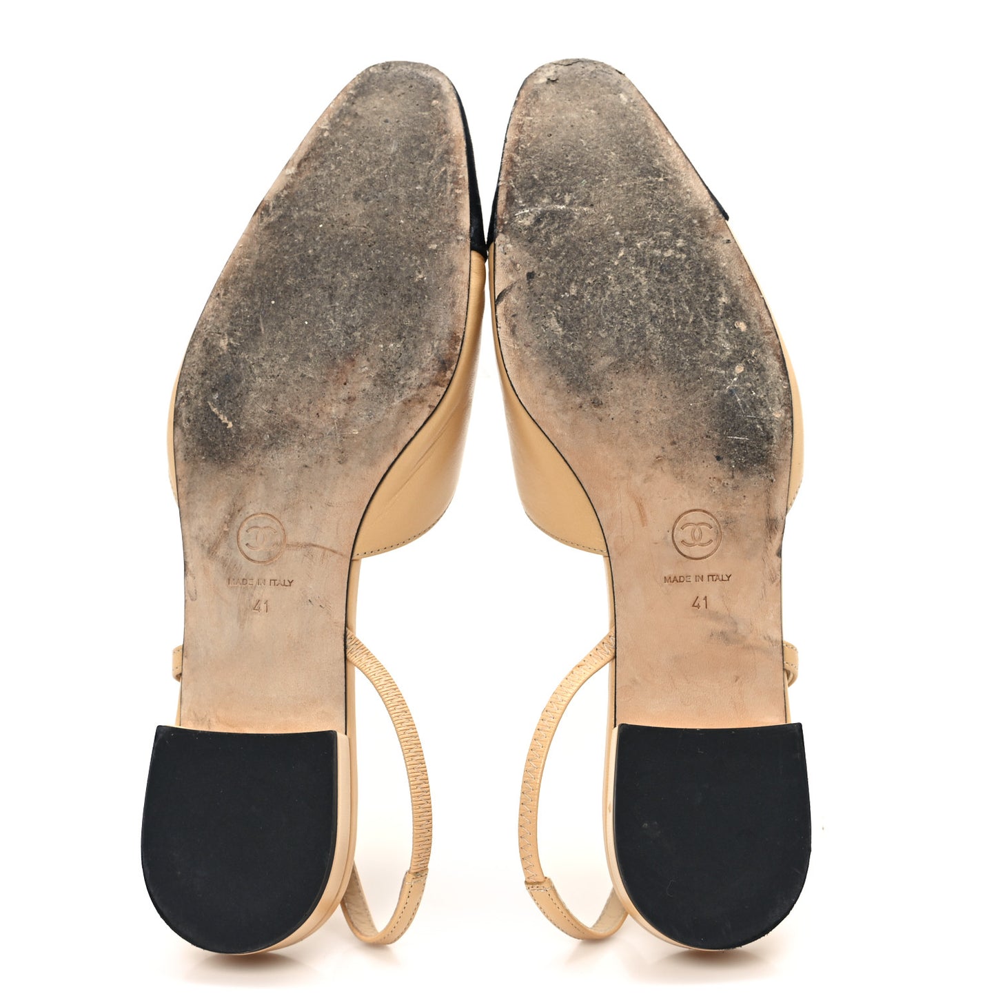 Goatskin Grosgrain Cap Toe CC Slingback Sandals 41 Beige Black