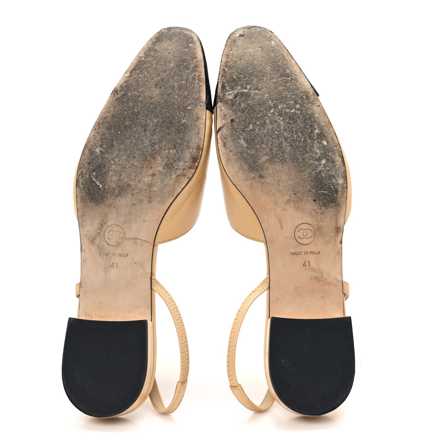 Chanel Goatskin Grosgrain Cap Toe CC Slingback Sandals 41 Beige Black 6 of 8
