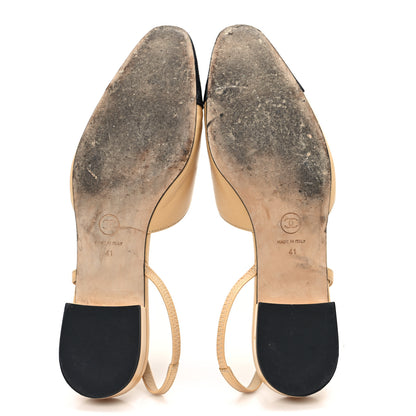 Chanel Goatskin Grosgrain Cap Toe CC Slingback Sandals 41 Beige Black 6 of 8