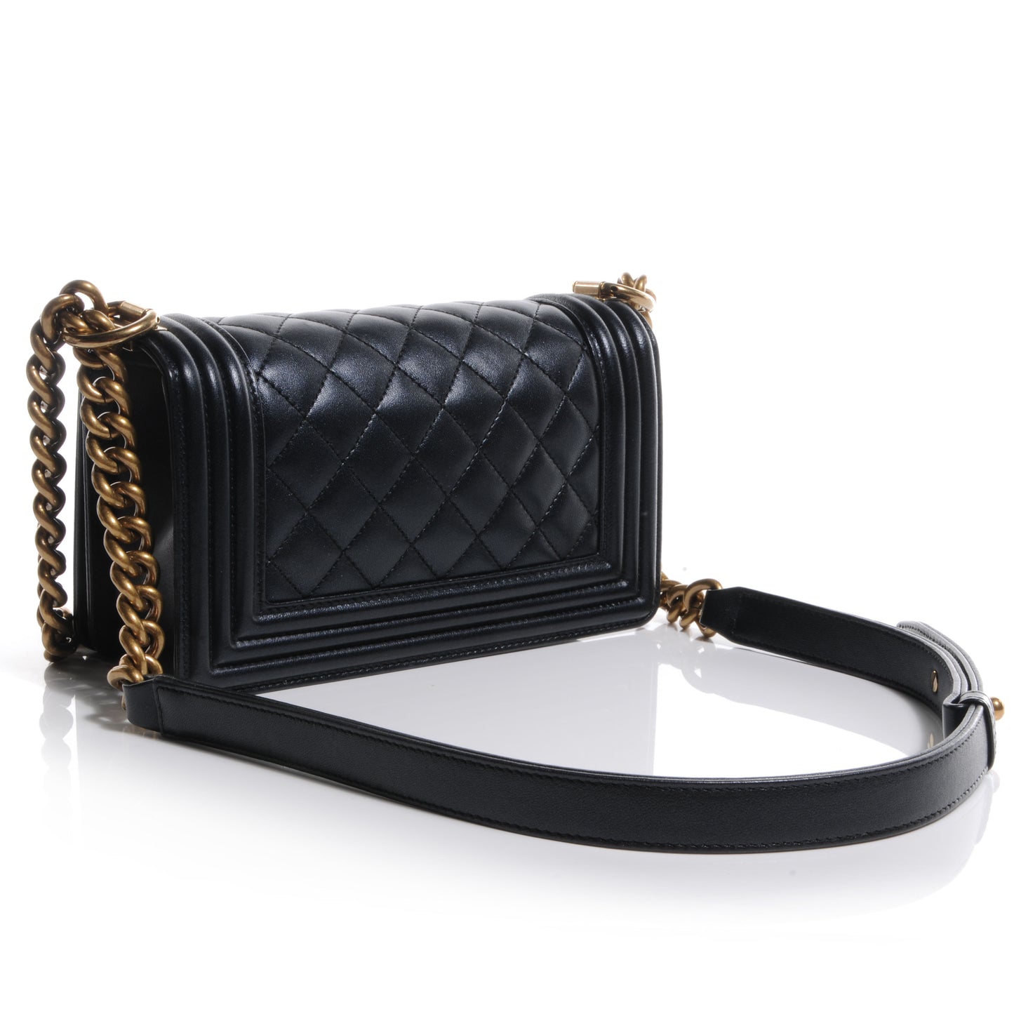 Lambskin Quilted Small Boy Flap Black