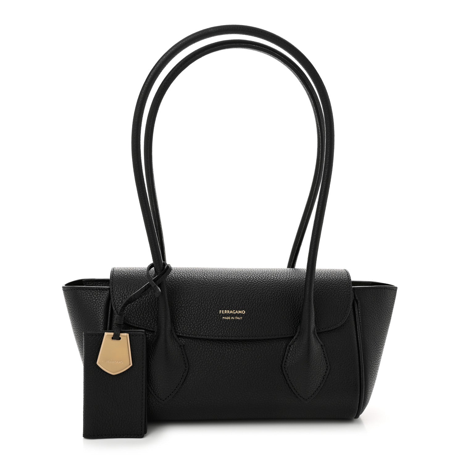 Salvatore Ferragamo Hammered Calfskin Small Firenze East West Tote Bag Black 1 of 11