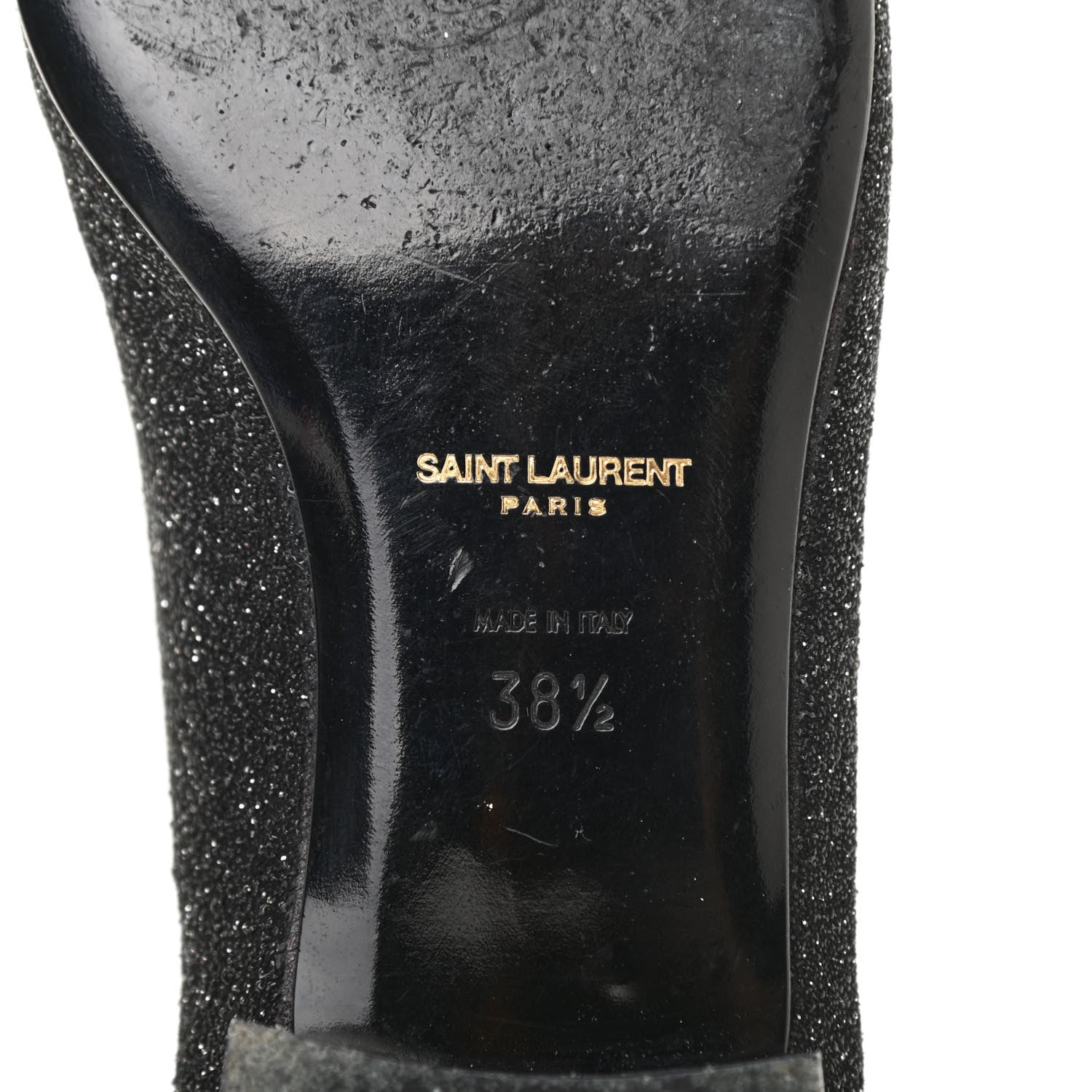 Saint Laurent Metallic Calfskin Smoking Slipper Flat Loafers 38.5 Black Glitter 7 of 9