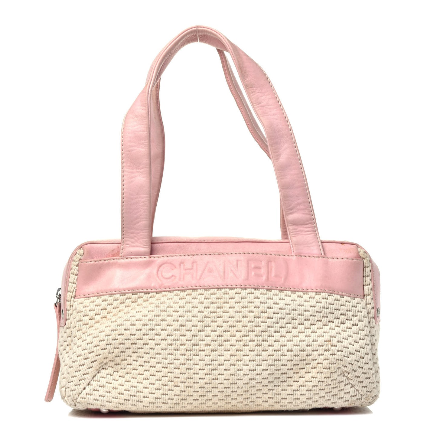 Canvas Woven Lambskin Lax Shoulder Bag Pink