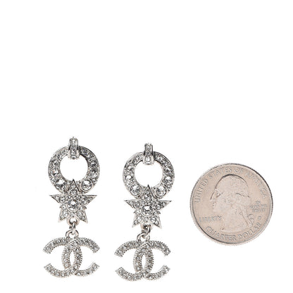 Chanel Strass Crystal CC Star Drop Earrings Silver 2 of 5