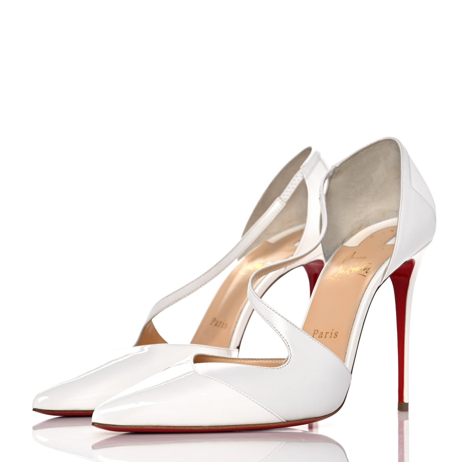 Christian Louboutin Patent Kid Round And Square 100 Pumps 40.5 Bianco 3 of 7