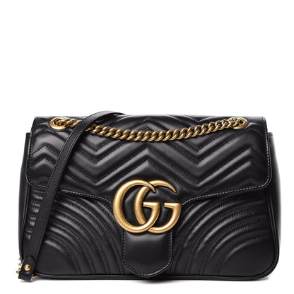Gucci Calfskin Matelasse Medium GG Marmont Shoulder Bag Black 1 of 12