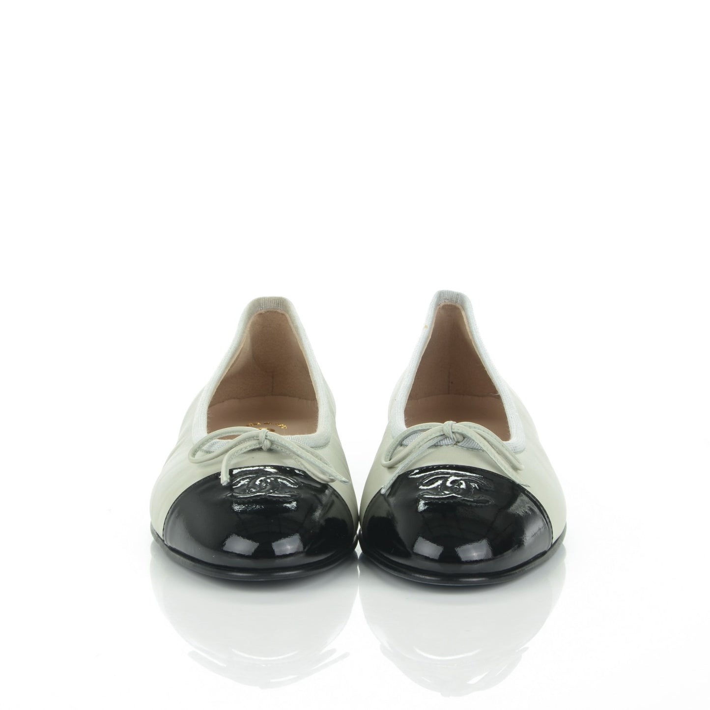 Lambskin Patent Cap Toe Ballerina Flats 37 Light Green Black