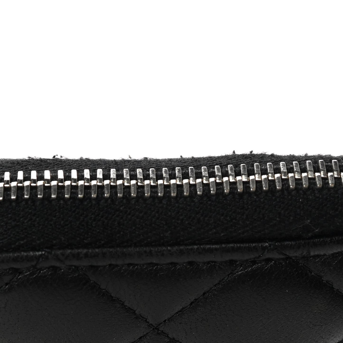 Lambskin Quilted Large Gusset Zip Around Wallet Black