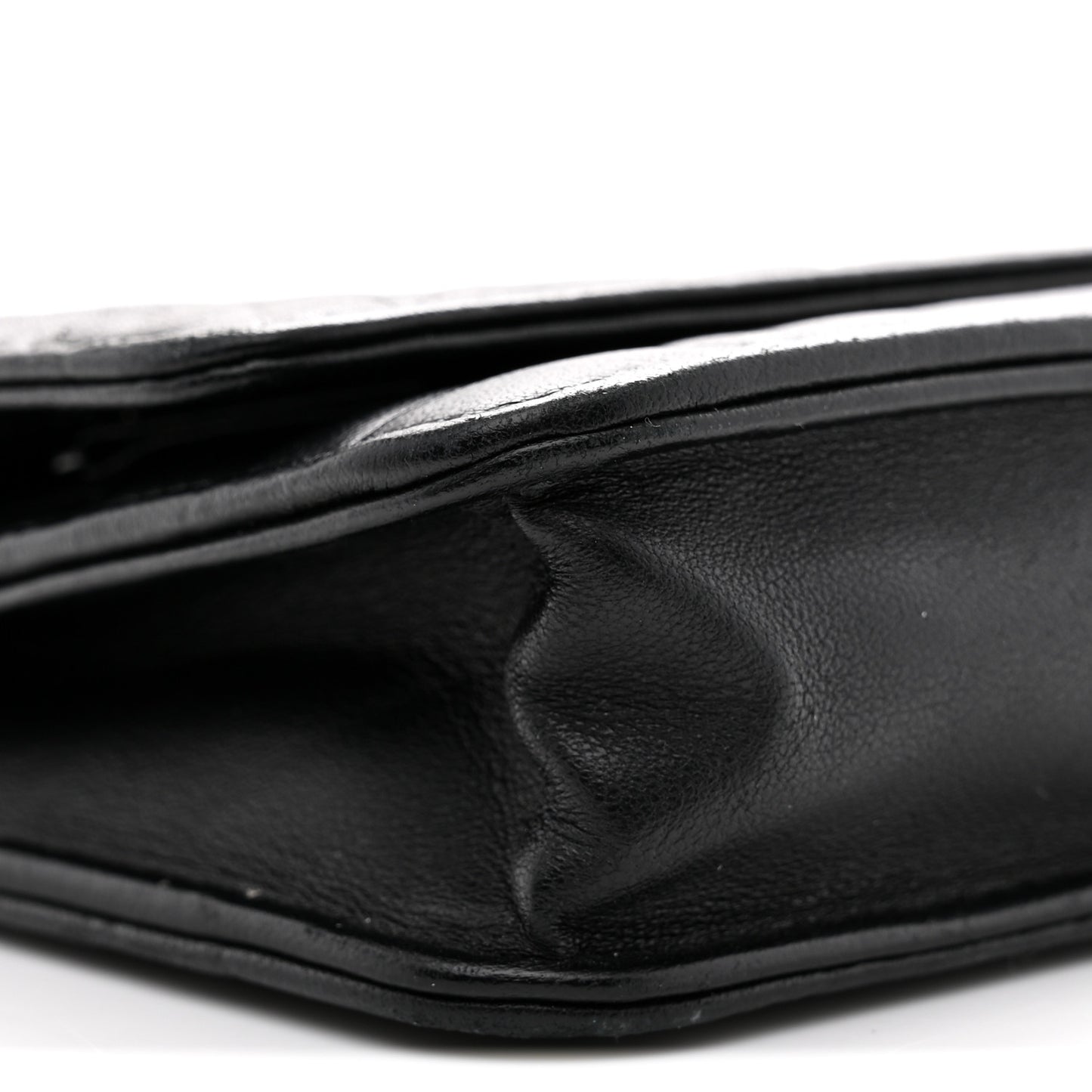 Lambskin Camellia Embossed Wallet On Chain WOC Black