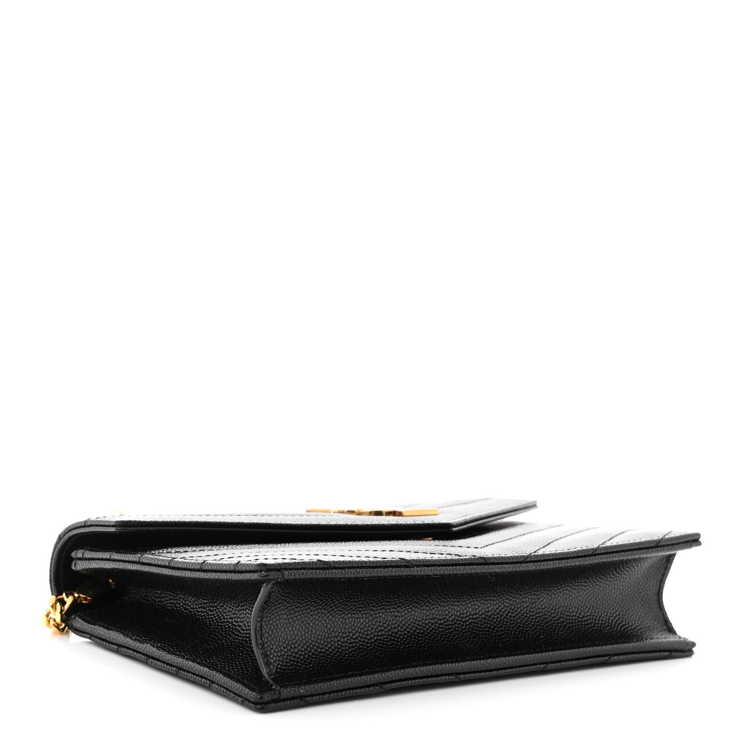 Saint Laurent Grain De Poudre Matelasse Chevron Monogram Envelope Chain Wallet Black 4 of 12