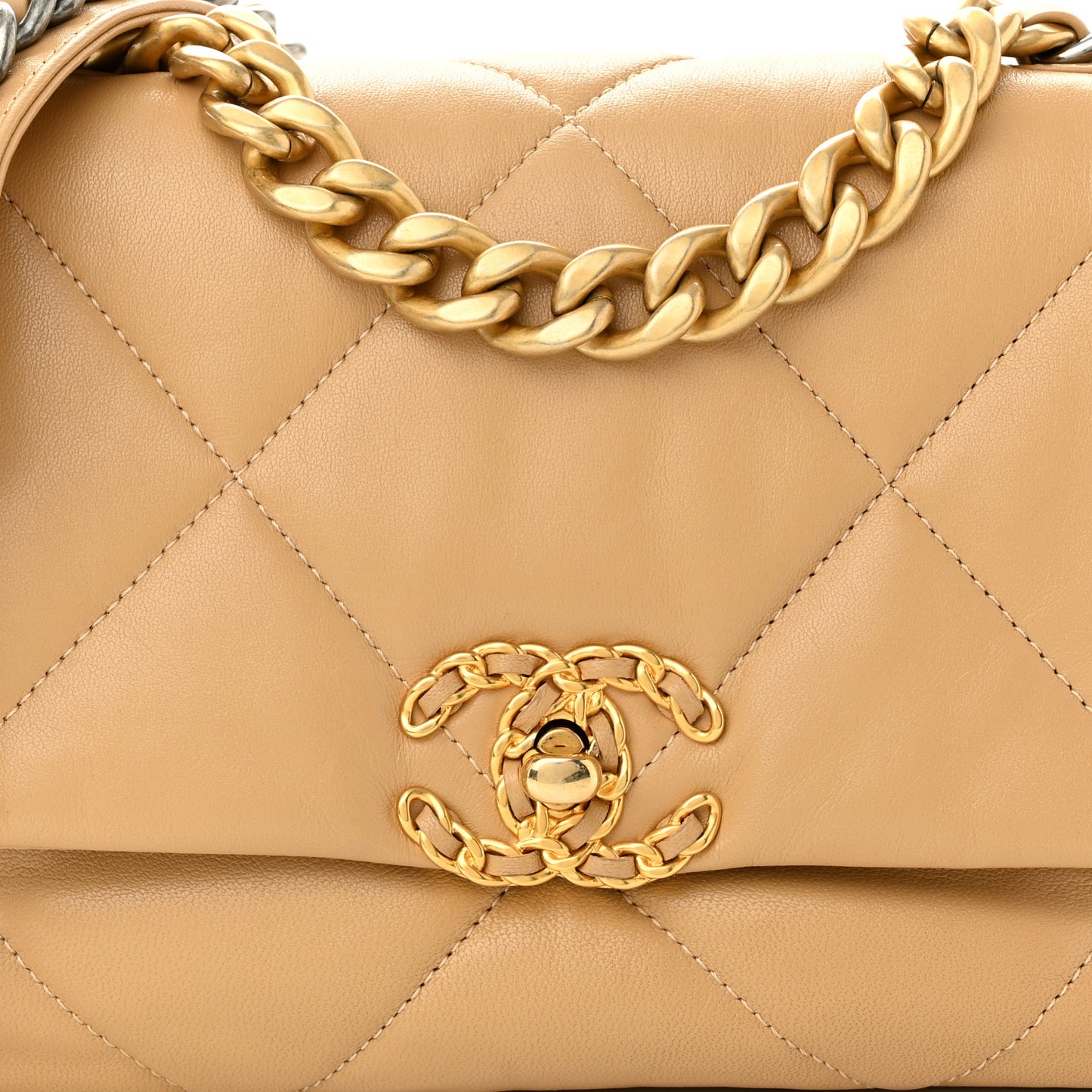 Lambskin Quilted Medium Chanel 19 Flap Beige