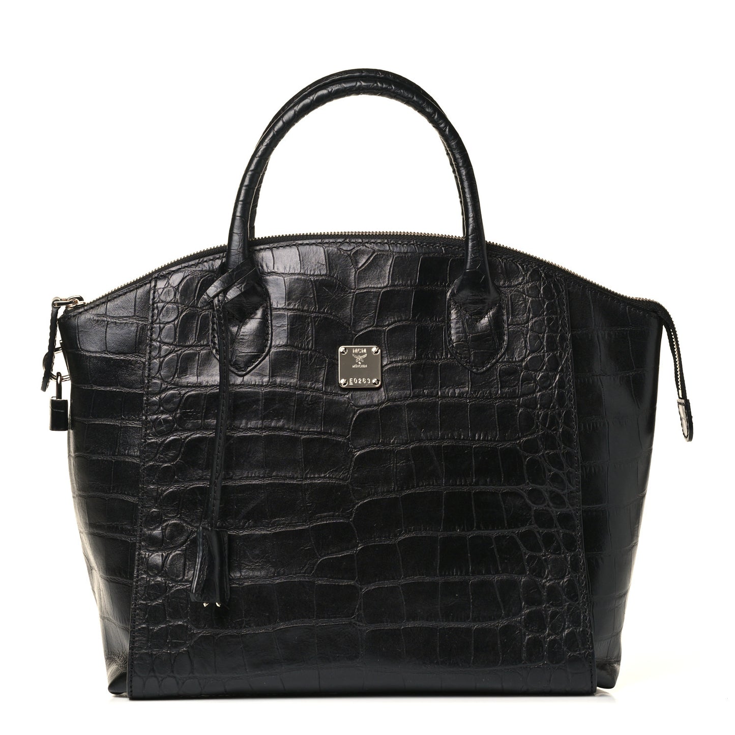 Calfskin Crocodile Embossed Tote Black
