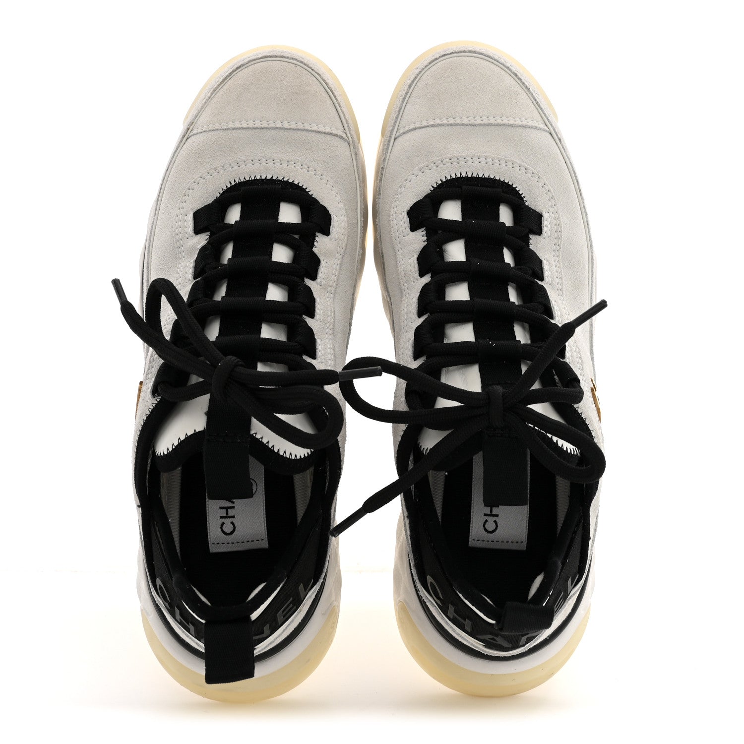 Chanel Suede Calfskin Nylon Grosgrain CC Sneakers 37.5 White 2 of 11