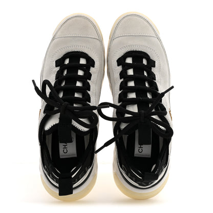 Chanel Suede Calfskin Nylon Grosgrain CC Sneakers 37.5 White 2 of 11