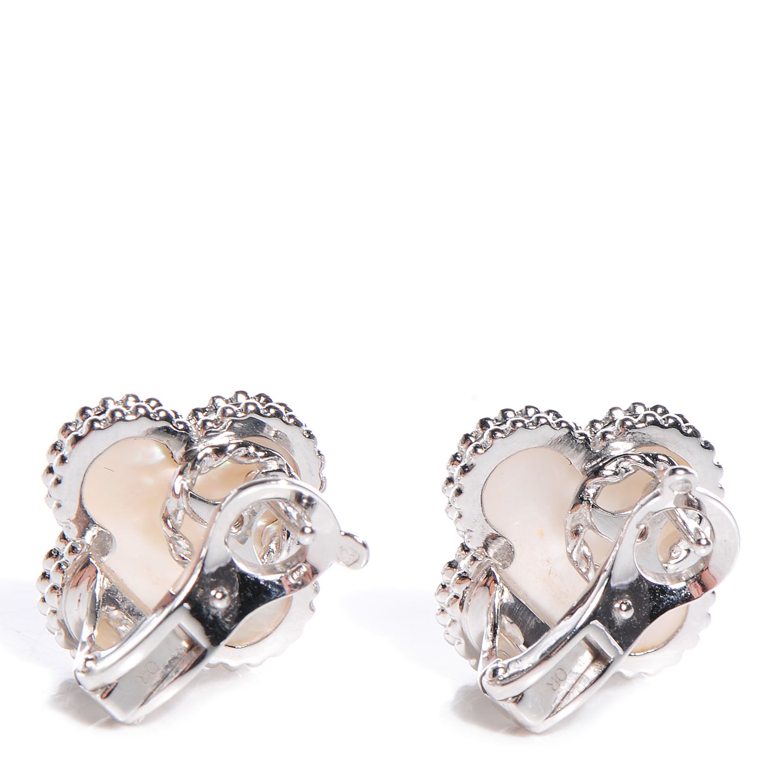 Van Cleef & Arpels 18K White Gold Mother of Pearl Vintage Alhambra Earrings 4 of 5