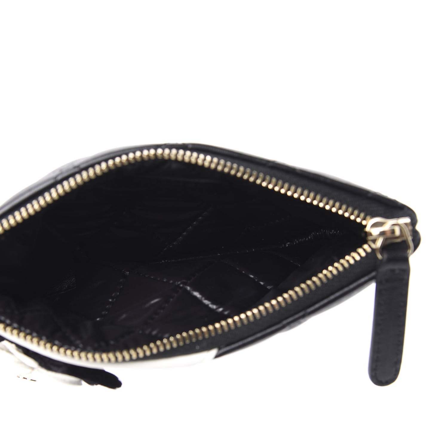 Chanel Lambskin Quilted Small Camellia Cosmetic Pouch Black White 5 of 8