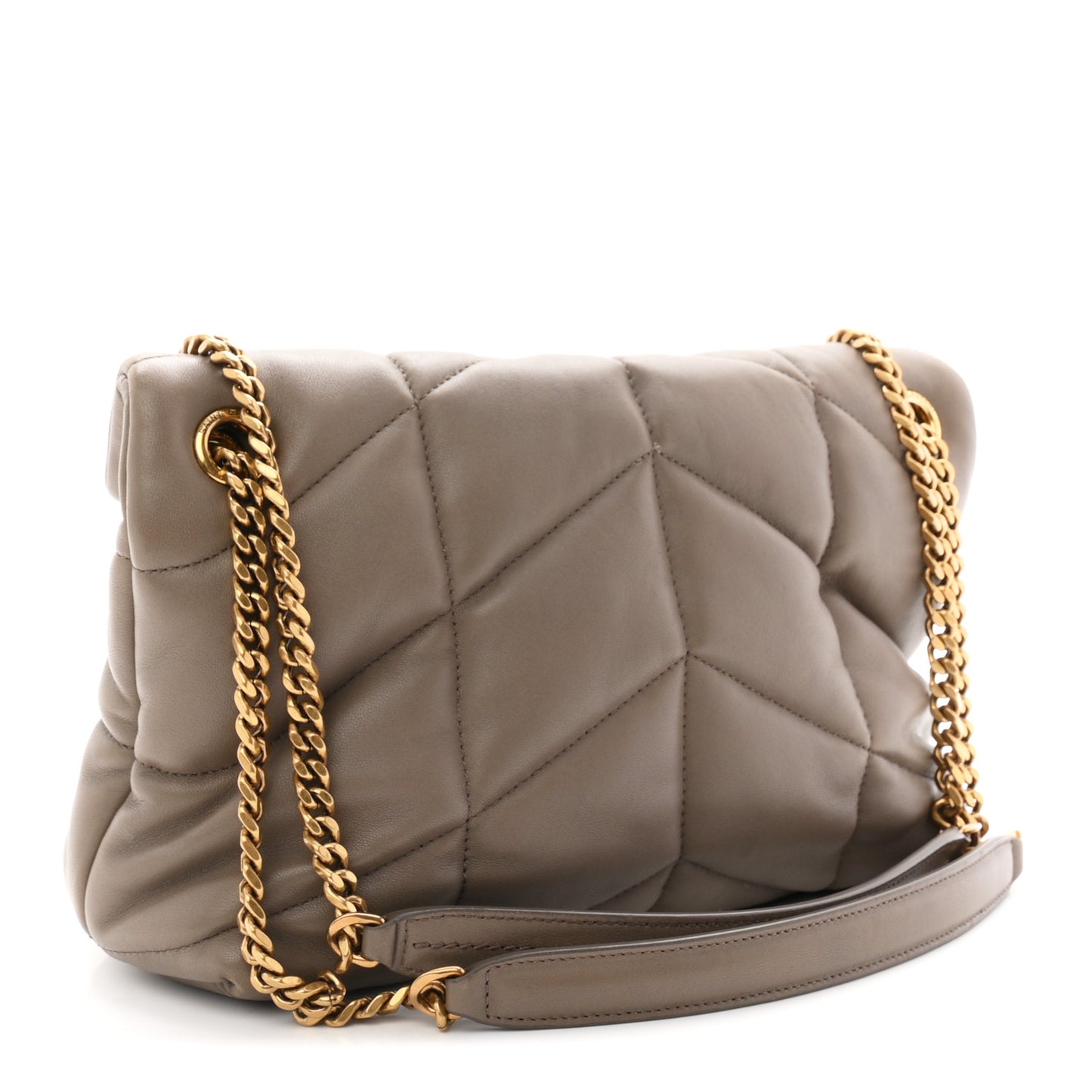 Lambskin Quilted Small Loulou Puffer Monogram Chain Satchel Dusty Grey