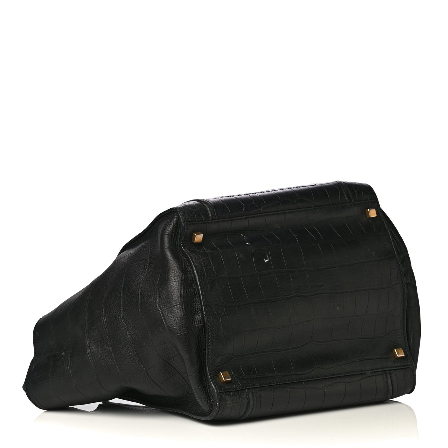 Crocodile Embossed Calfskin Medium Phantom Luggage Black