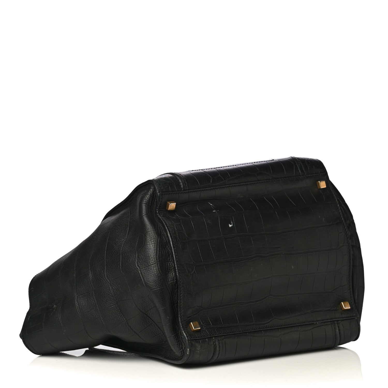 Celine Crocodile Embossed Calfskin Medium Phantom Luggage Black 8 of 9