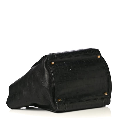 Celine Crocodile Embossed Calfskin Medium Phantom Luggage Black 8 of 9