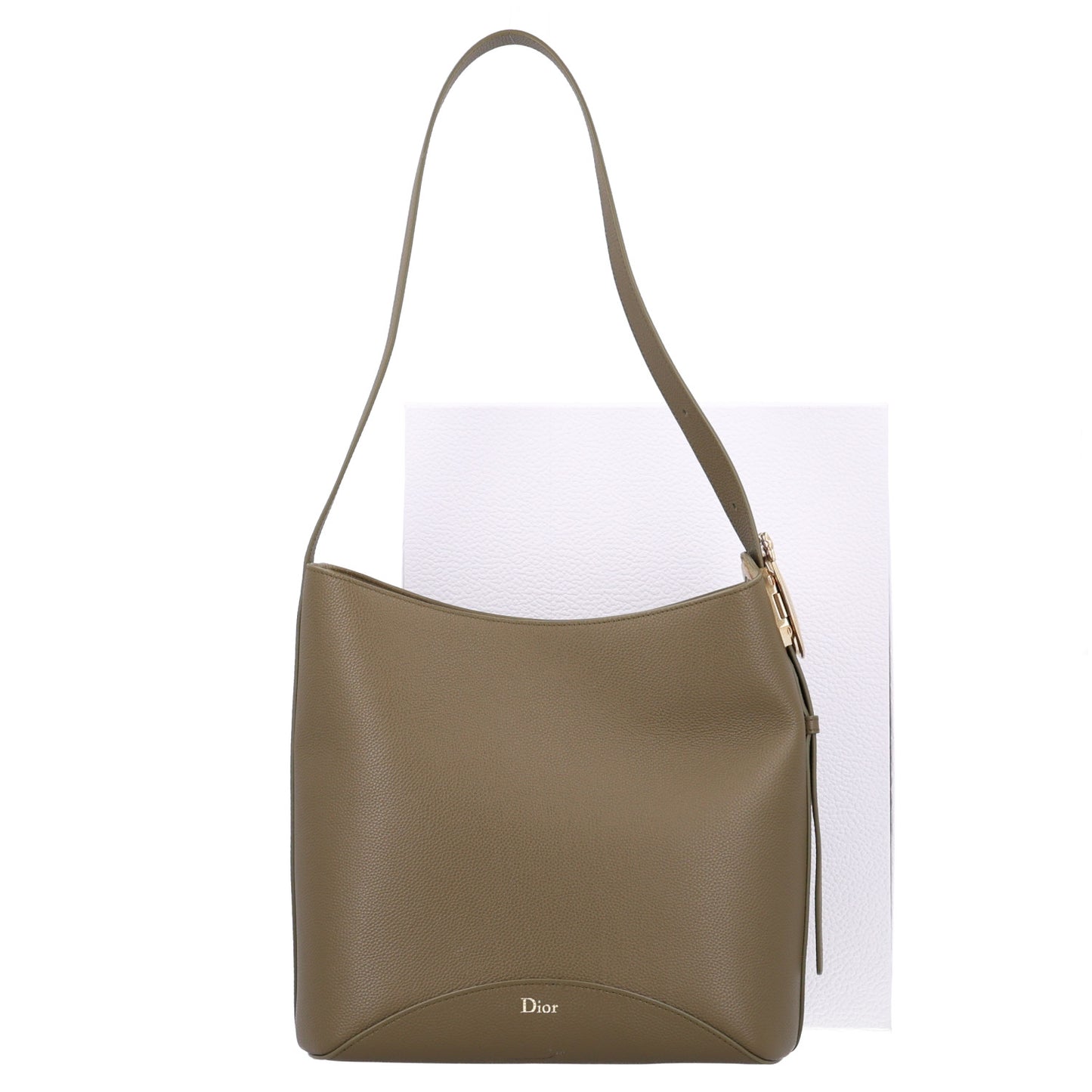 Grained Calfskin Medium Medaillon Bucket Bag Khaki