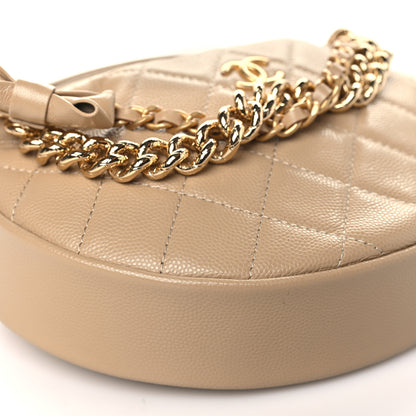 Chanel Shiny Caviar Quilted Bow Pouch Hobo Dark Beige 9 of 10