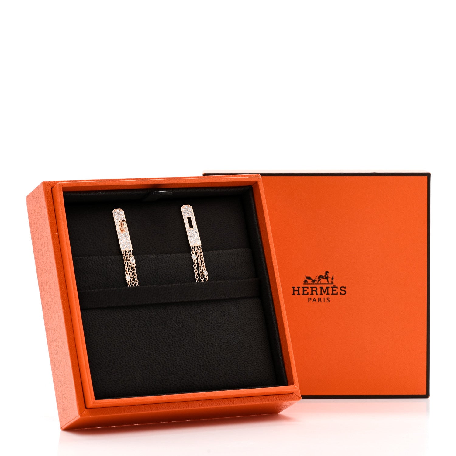 Hermes 18K Rose Gold Diamond Kelly Gavroche Pave Earrings 5 of 5