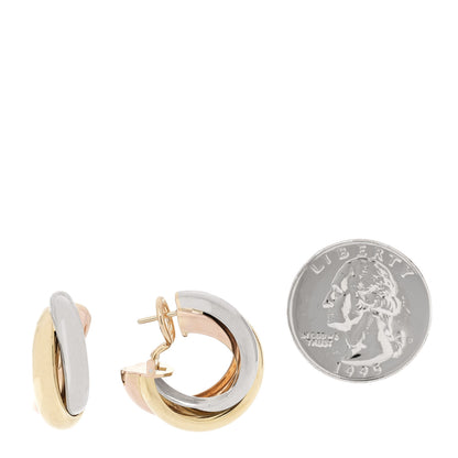 Cartier 18K Pink Yellow White Gold Classic Trinity Hoop Earrings 2 of 4