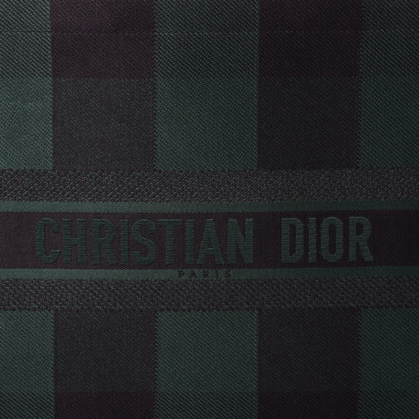 Canvas Embroidered Checkered Book Tote Black Green