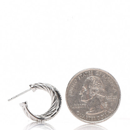 David Yurman Sterling Silver Diamond Small Crossover Hoop Earrings 2 of 4