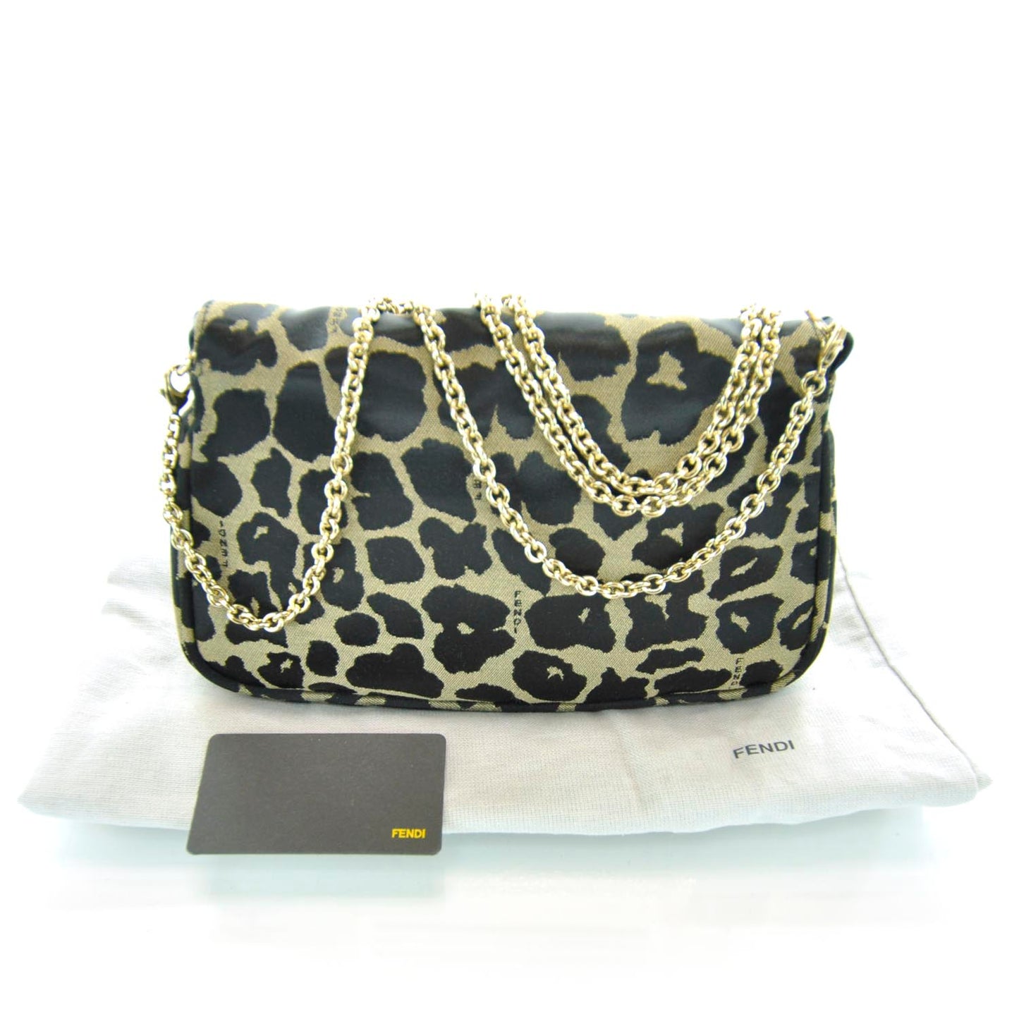 Jacquard Leopard Print Fendista Pouchette Crossbody Taupe Black